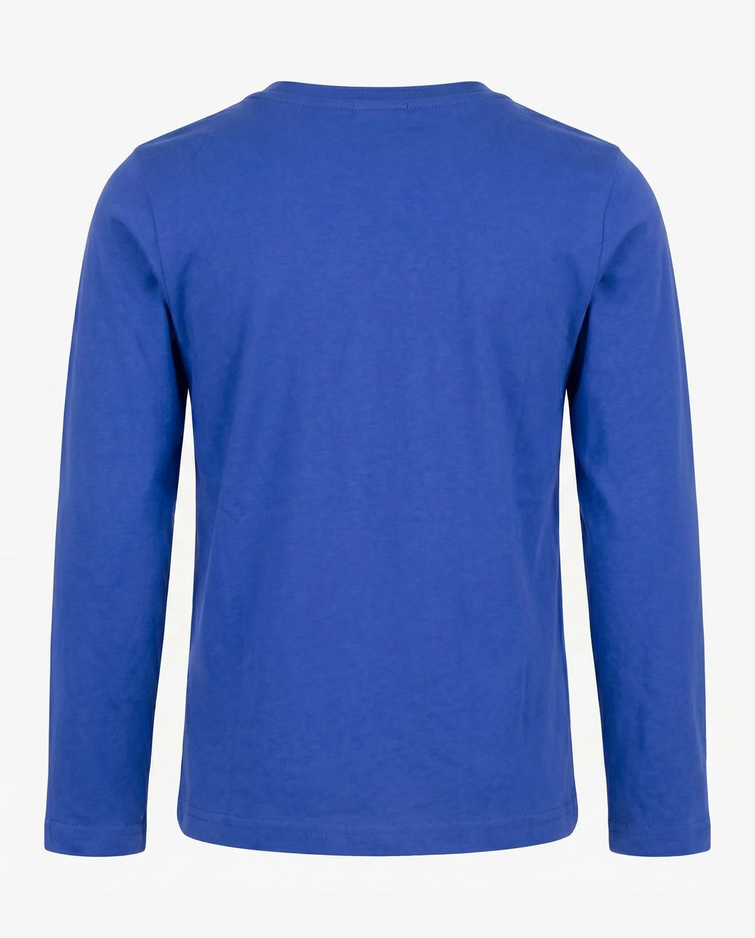 long sleeve tee in royal blue. back of the shirt. 