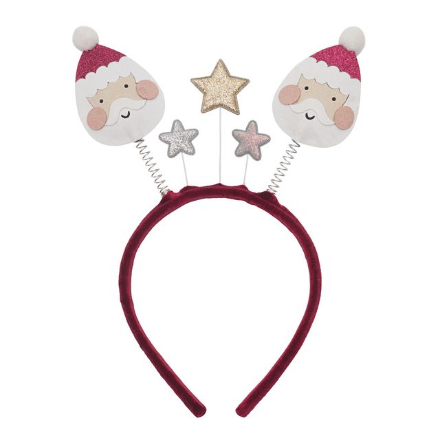 Decorative headband with Santa faces and stars on a white background