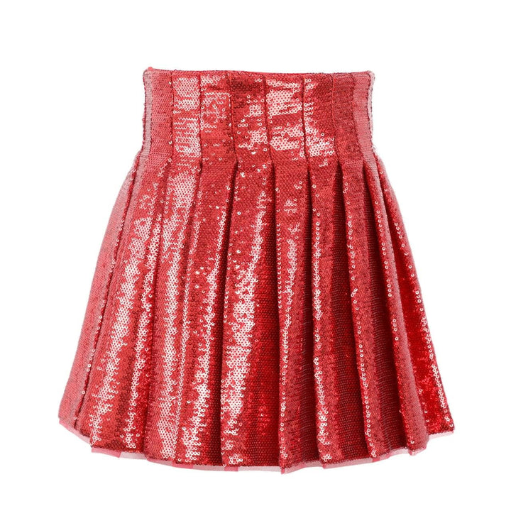 Red sequin skirt on a white background