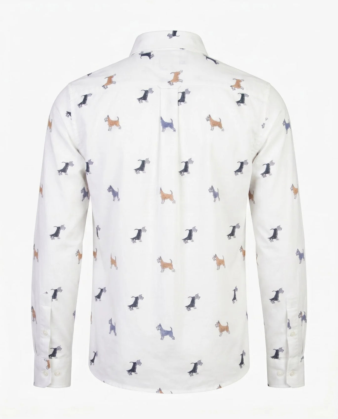 back of white button down shirt with scotty dogs all over it. 