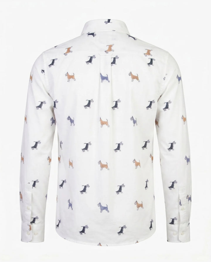 back of white button down shirt with scotty dogs all over it. 