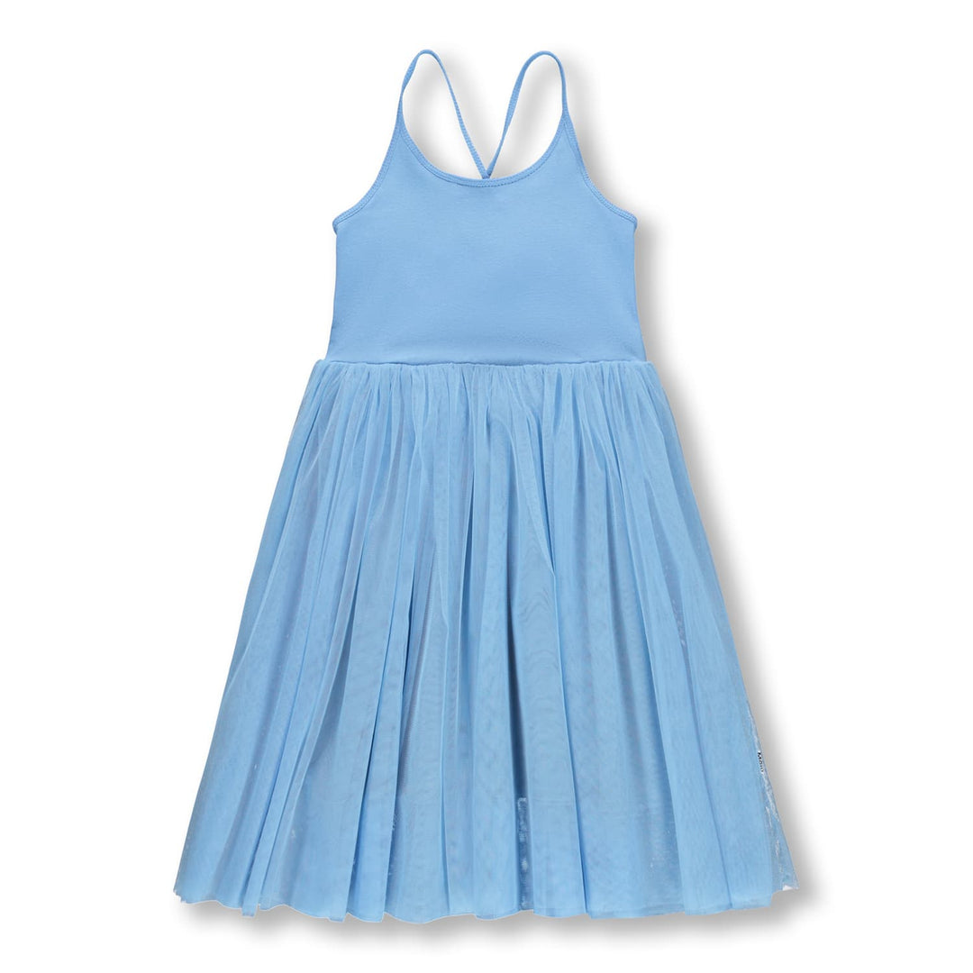 Light blue dress with thin straps on a white background