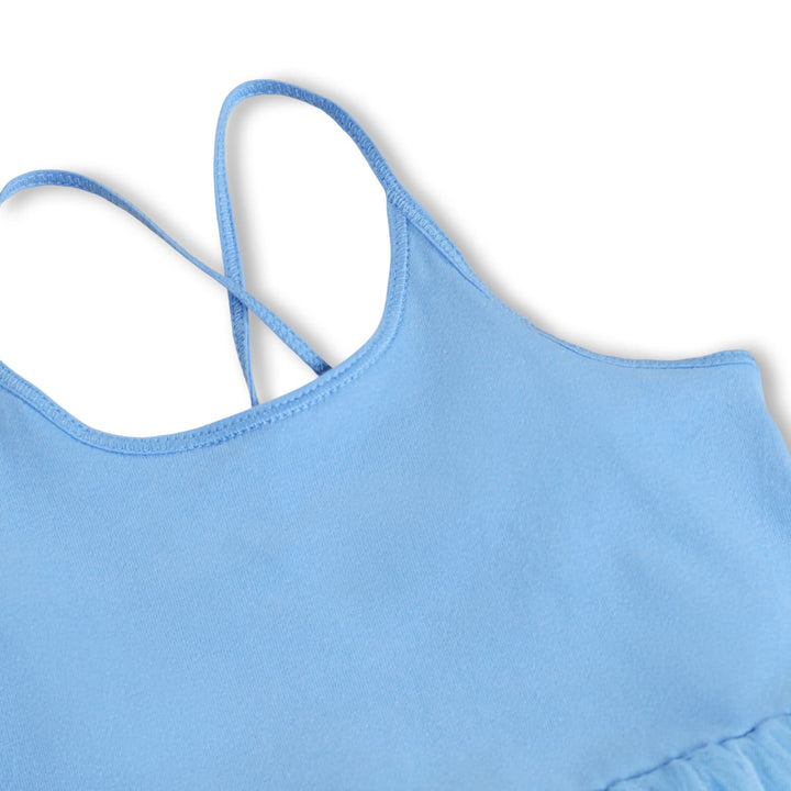 close up of the shade of blue of the dress 