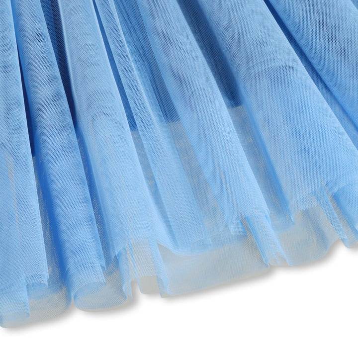 close up of the tulle part of the dress. 