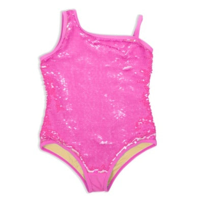 Girls Swimwear | Sequin One Shoulder- Hot Pink | Shade Critters