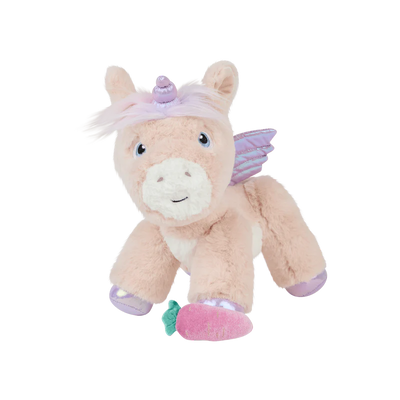 pink fluffy unicorn with lavender horn and wings. 