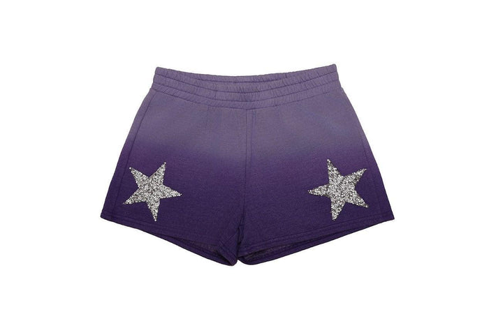 ombre purple shorts with a silver star on each leg