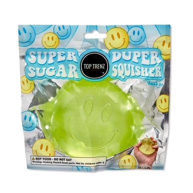 Super Sugar Duper Squisher toy by Top Trenz in packaging with smiley face design.