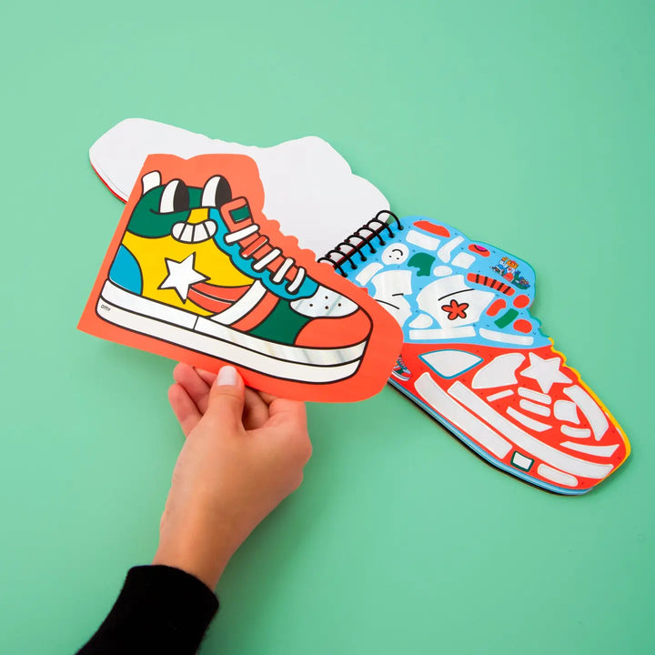 sticker notebook shaped like a sneaker in vibrant colors
