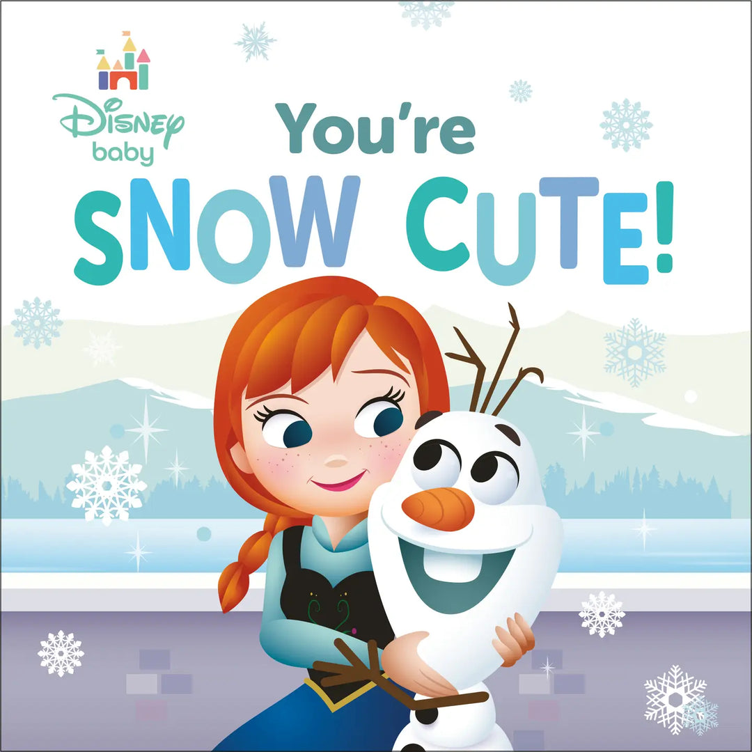 Book cover featuring a character and Olaf from 'Frozen' with snowflakes and mountains in the background.