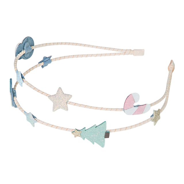 Decorative headband with colorful winter and holiday shapes on a white background