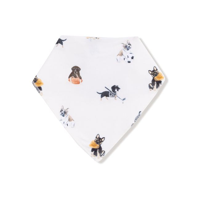 Hexagonal fabric bib with dogs playing sports