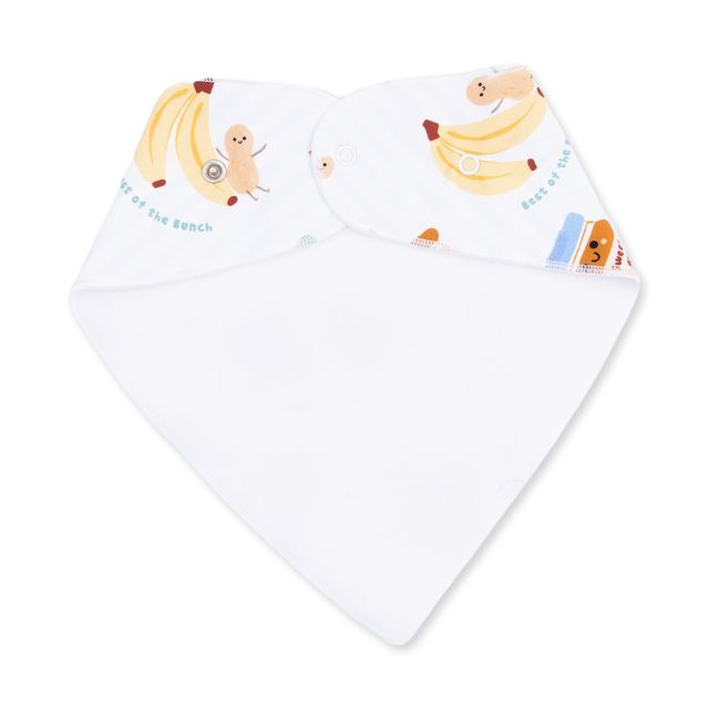 back of bib with peanut butter and jelly sandwiches with smiley faces