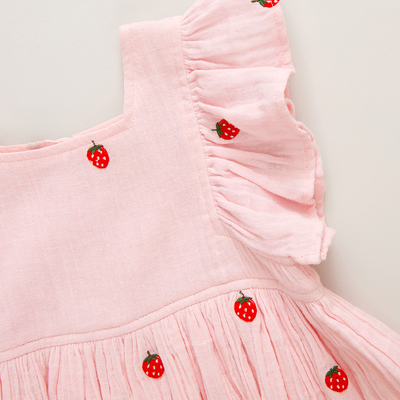 Girls Dress | Elsie- Strawberries | Pink Chicken