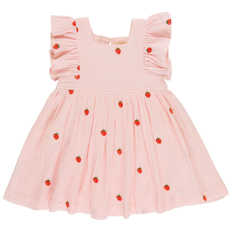Girls Dress | Elsie- Strawberries | Pink Chicken
