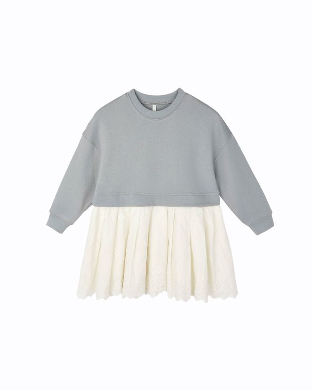 Gray-blue sweatshirt dress with white skirt on a white background