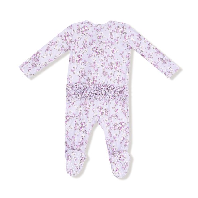 Floral patterned baby onesie on a white background