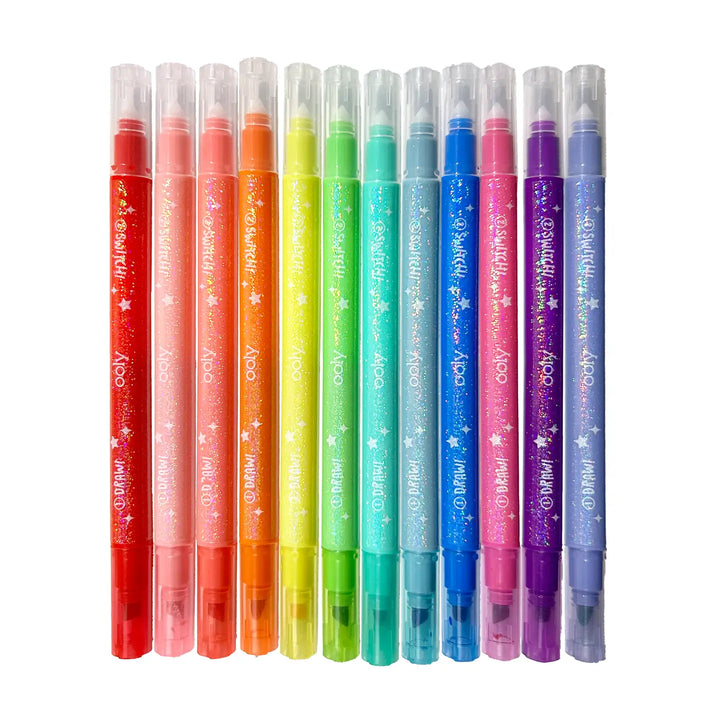 set of 12 glitter color changing markers