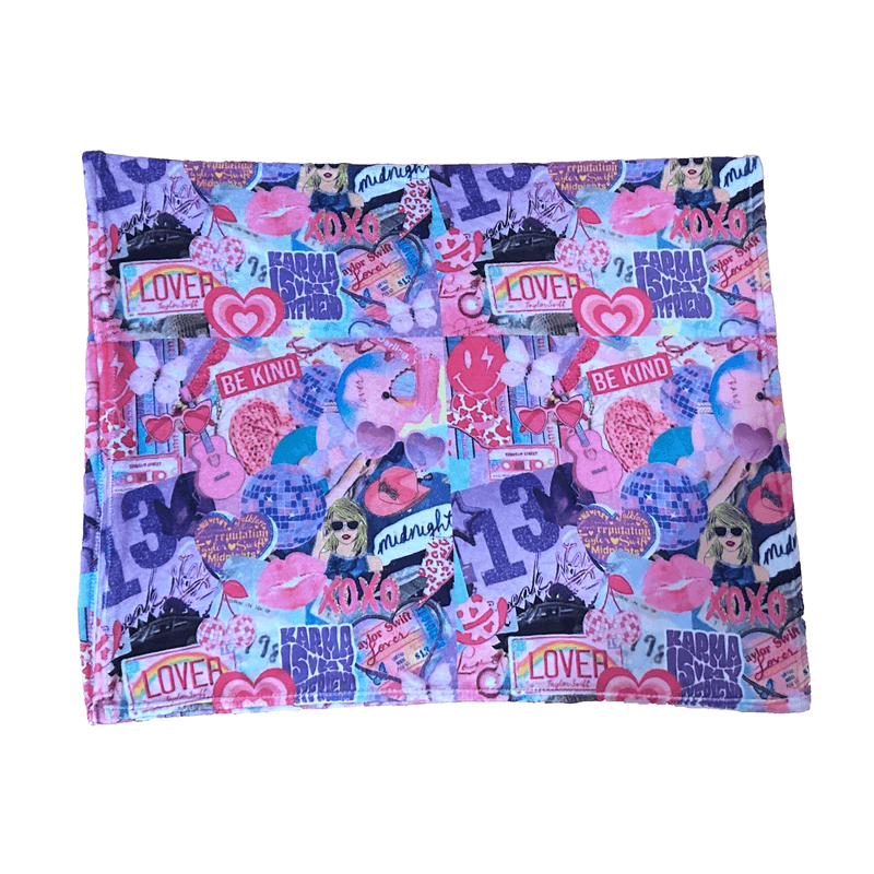 Taylor Swift Minky Blanket. print is Taylor inspired with Lover written on the license plate, disco ball, and phrases associated with Taylor