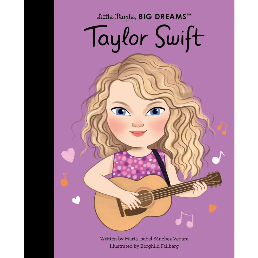 Book cover of 'Little People, BIG DREAMS' series featuring a cartoon illustration of a girl with a guitar on a purple background.