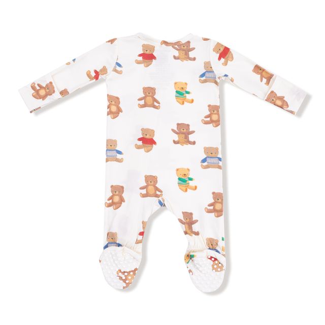 back of Baby onesie with teddy bear pattern on a white background