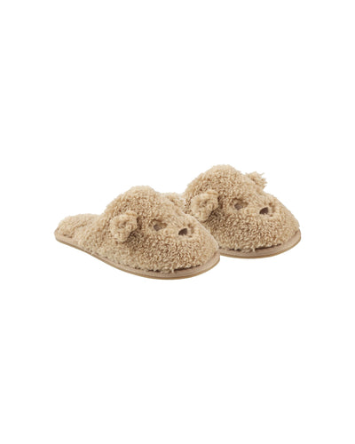 teddy bear slippers. furry little front face. slide slippers