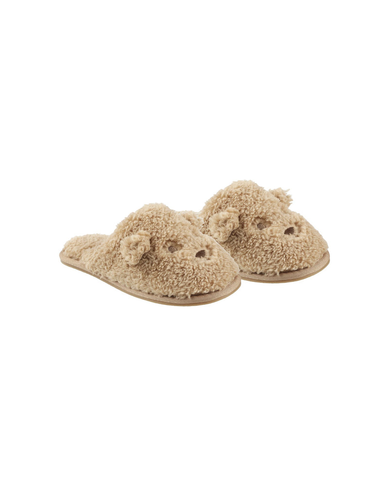 teddy bear slippers. furry little front face. slide slippers