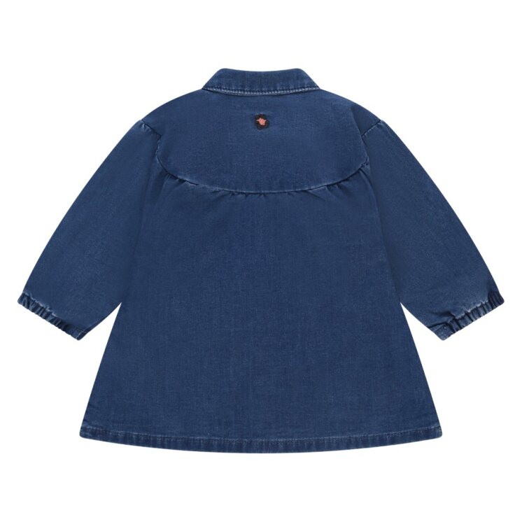 back of Blue denim shirt dress  on a white background