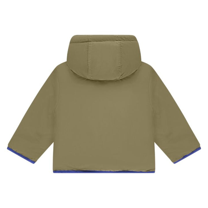 back view of the reversible side: Green hooded jacket on a white background