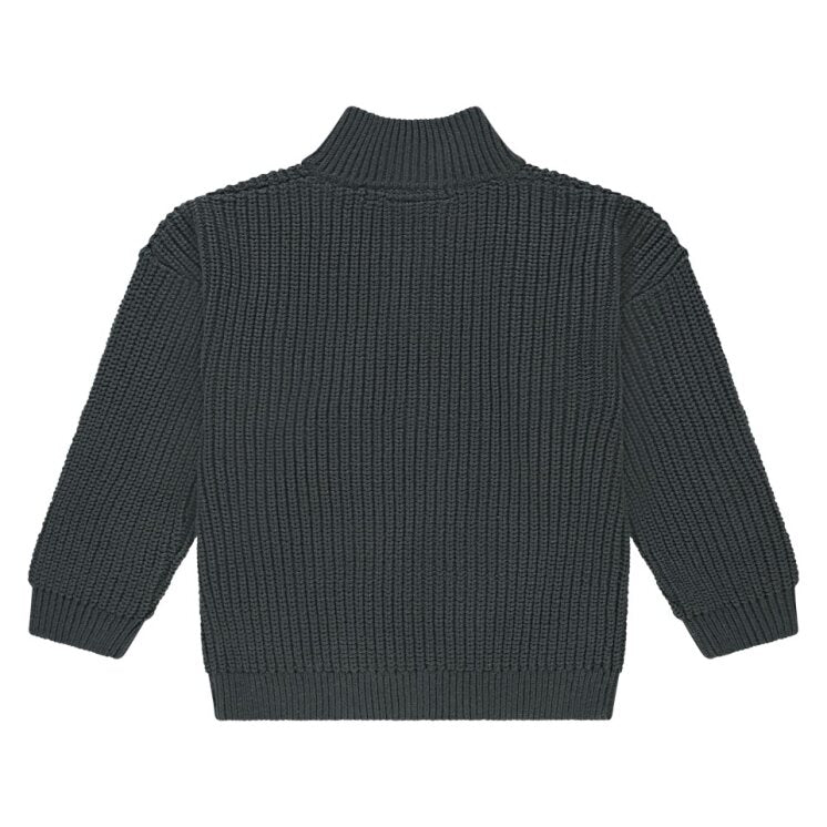 Dark gray ribbed sweater on a white background