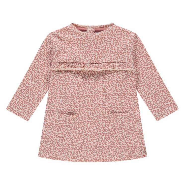 Pink dress with a subtle pink leopard pattern on a white background