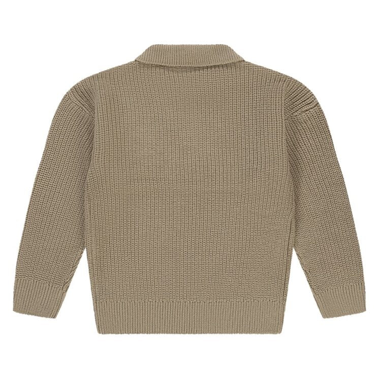back of Beige knitted polo sweater  on a white background