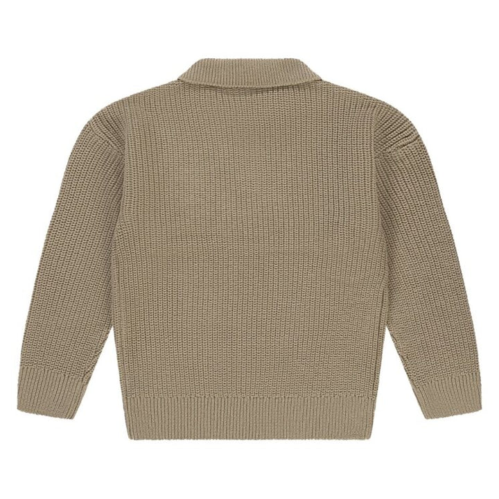 back of Beige knitted polo sweater  on a white background