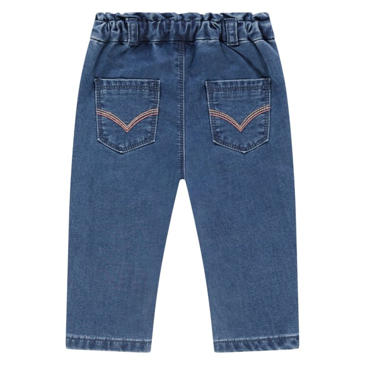 back of baby girl Blue denim pants with a white background