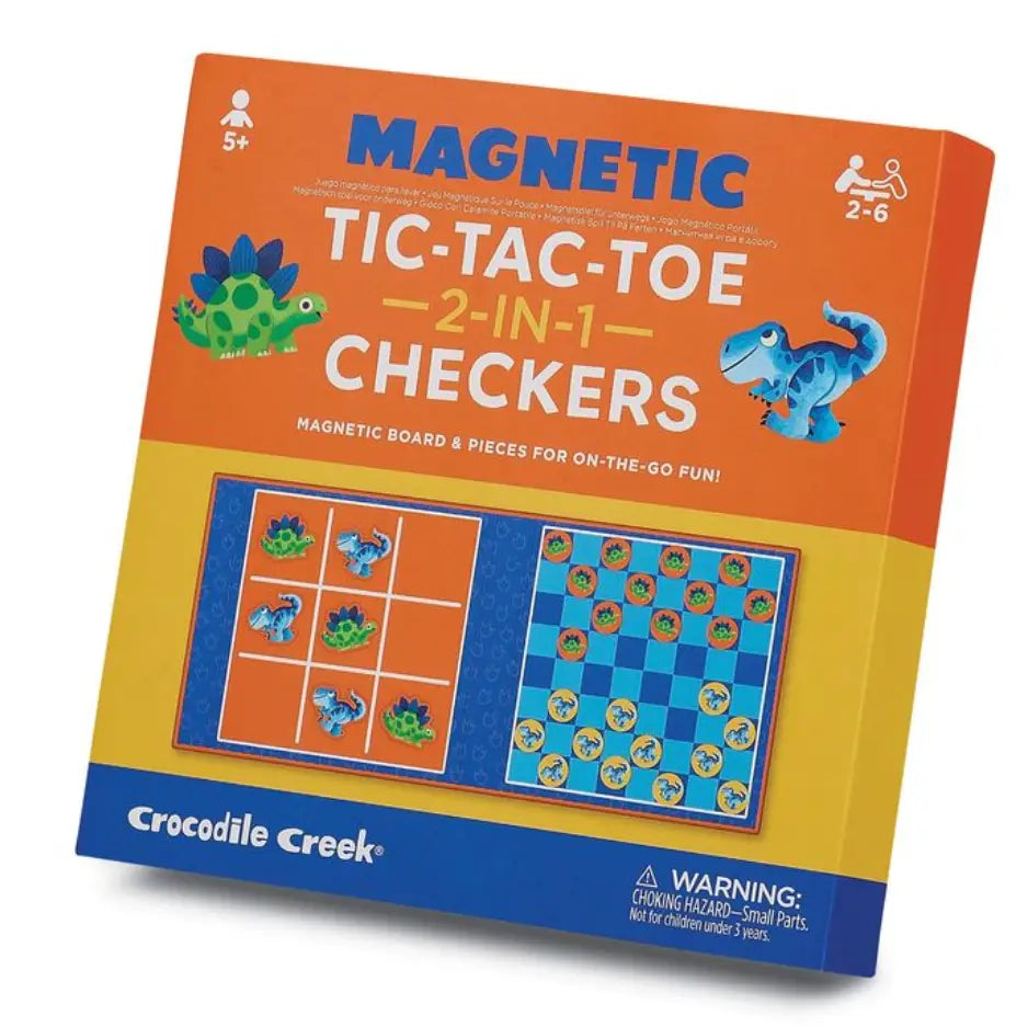 Box of Magnetic Tic-Tac-Toe 2-in-1 Checkers game by Crocodile Creek on a white background
