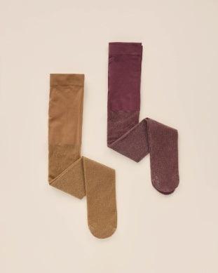 sparkle tights in two colors: gold and fig which appears more like a wine burgundy color. both have sparkles in them. 