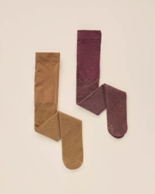 sparkle tights in two colors: gold and fig which appears more like a wine burgundy color. both have sparkles in them. 