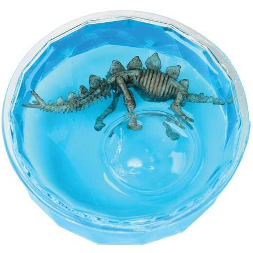 close up of the blue slime with a stegosaurus inside. 