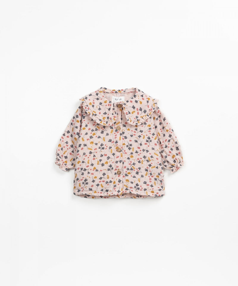 peach tunic, button down top for baby girl with oversized collar. tiny autumnal flowers printed all over