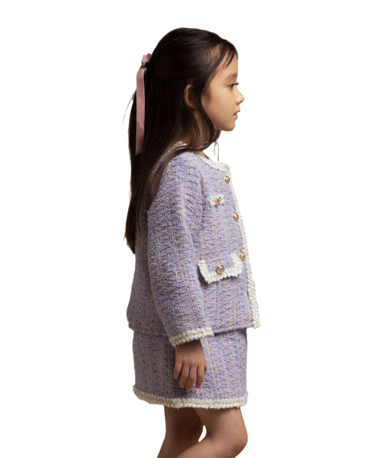 Girls Sets | Tweed Jacket and Skirt- Lavender | Petite Hailey