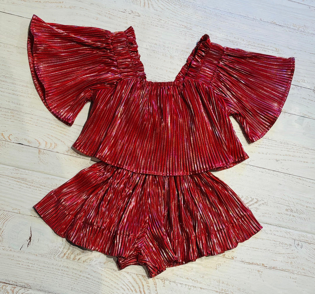 Tween Bottom | Red/Silver Pleat Flutter Skort | Queen of Sparkles - The Ridge Kids