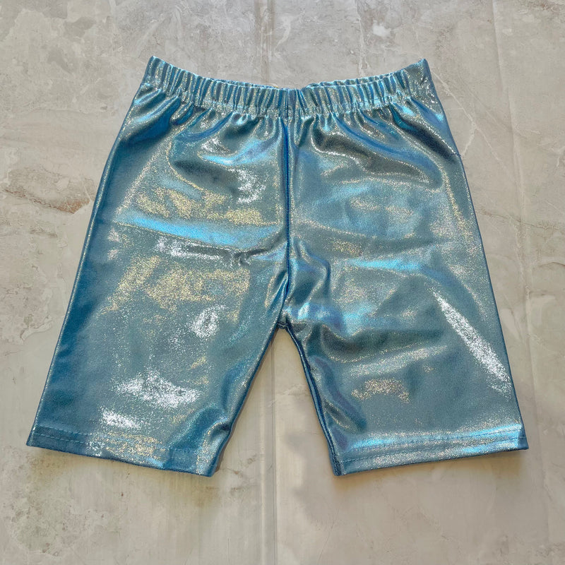 Tween Bottoms | Metallic Biker Shorts- Light Blue | Dori Creations - The Ridge Kids