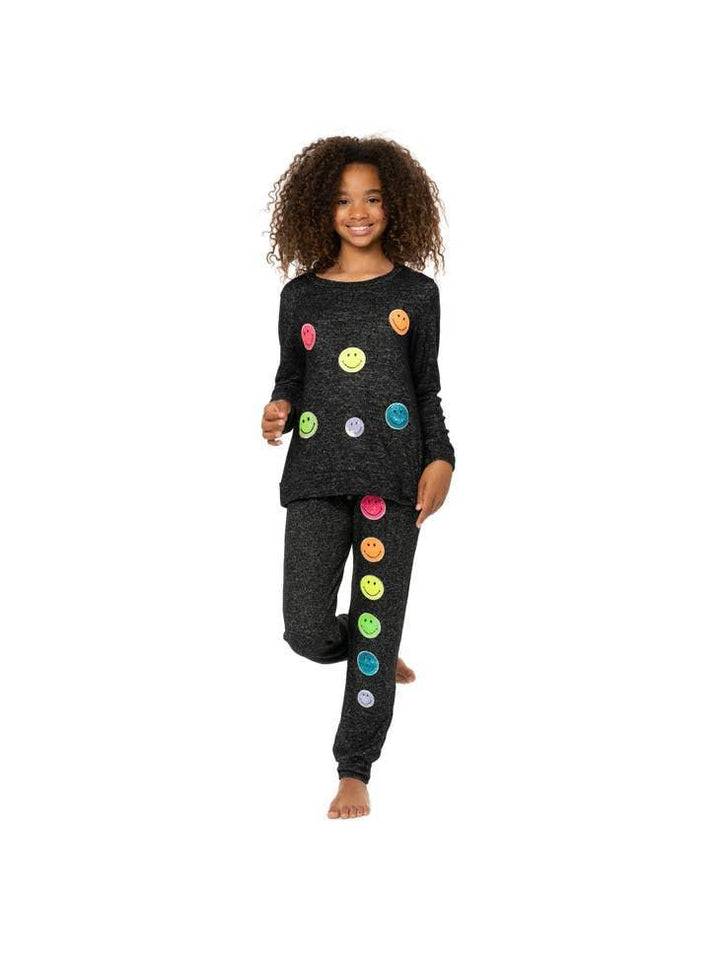 Tween Bottoms | Sequin Smiley Face Patches- Charcoal | Malibu Sugar - The Ridge Kids