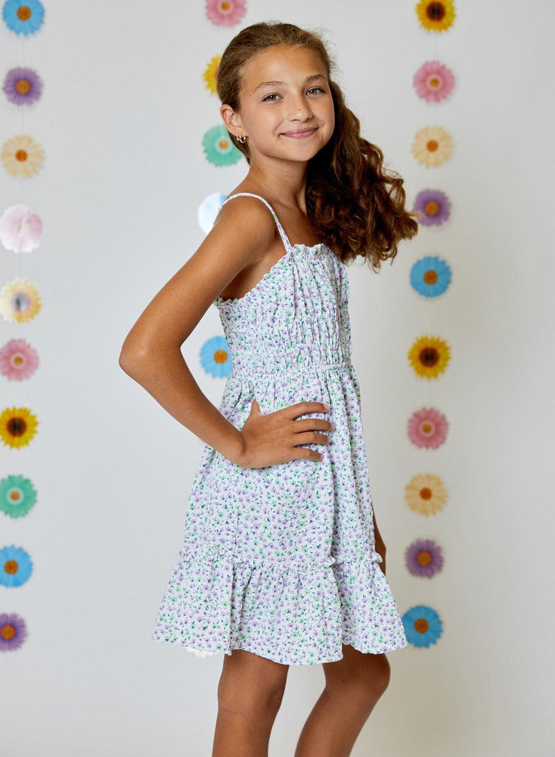 Tween Dresses | Girls Floral Purple Print Sleeveless Dress| Design History - The Ridge Kids