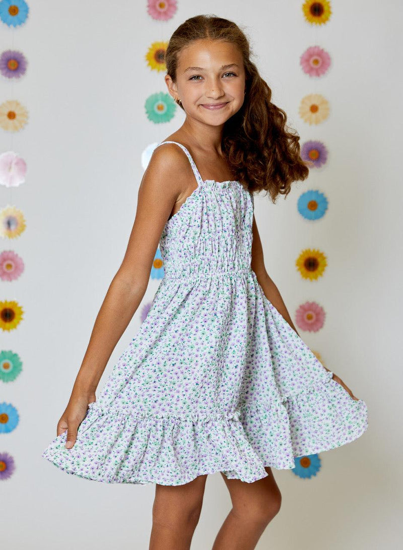 Tween Dresses | Girls Floral Purple Print Sleeveless Dress| Design History - The Ridge Kids