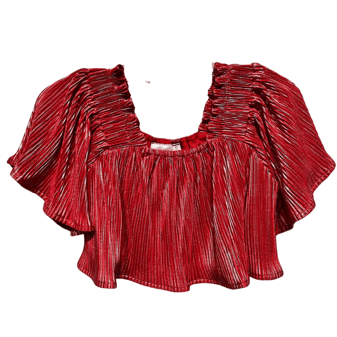 Tween Top | Red/Silver Pleat Flutter Top | Queen of Sparkles - The Ridge Kids
