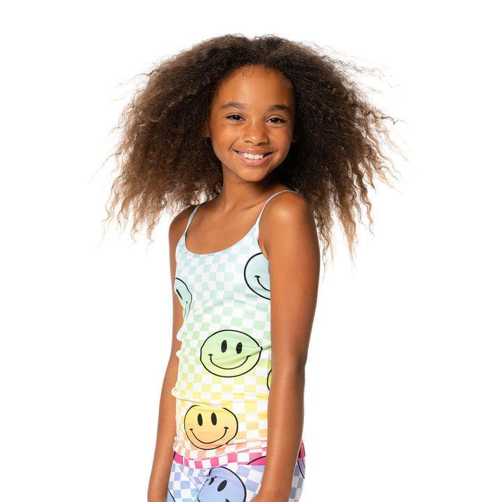 Tween Tops | Full Cami - Ombre Checker Board w. Smiley | Malibu Sugar - The Ridge Kids