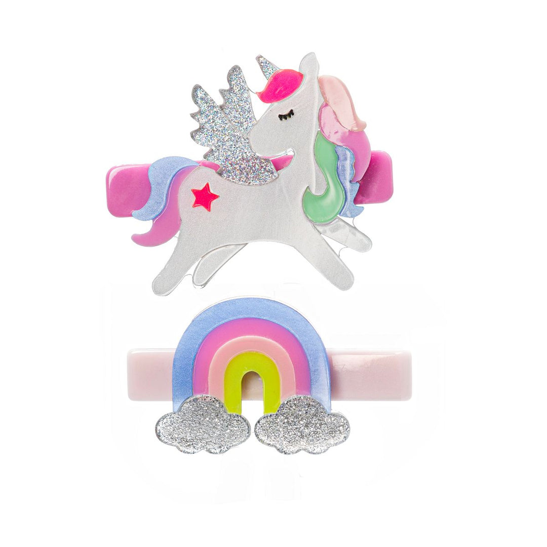 clip set: one with unicorn and one with a rainbow