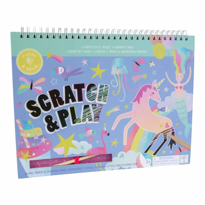 scratch and play art kit that is unicorn themed. The notebook has paper that you can scratch a design into. 