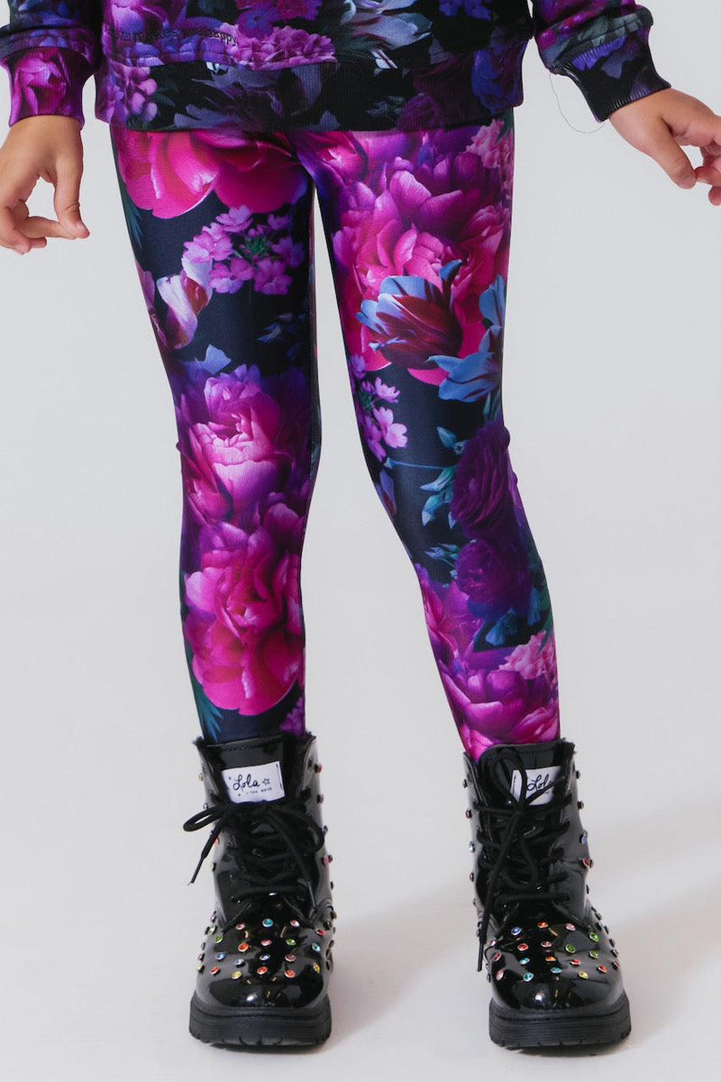 Tween Bottoms | Leggings - Hi-Shine Floral Noir | Terez